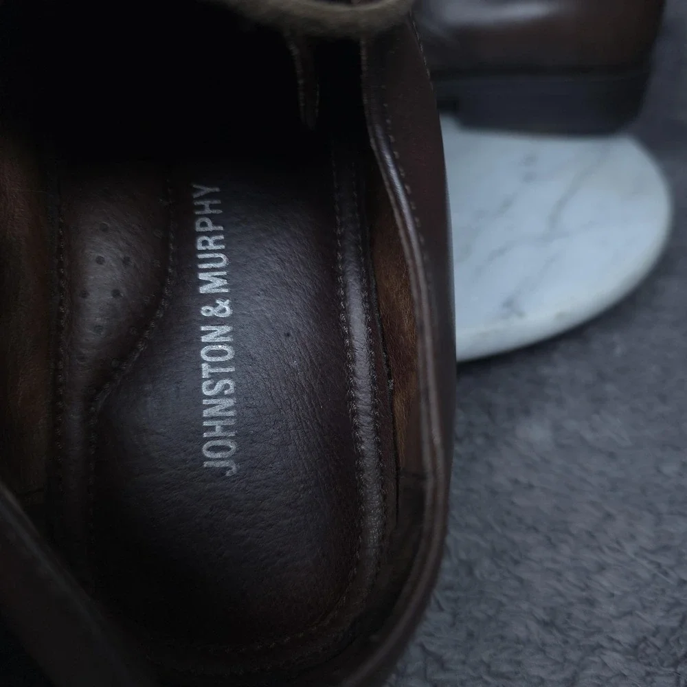 Johnston & Murphy Shoes Mens 9 Brown Leather Derby Oxford Dress Square Toe